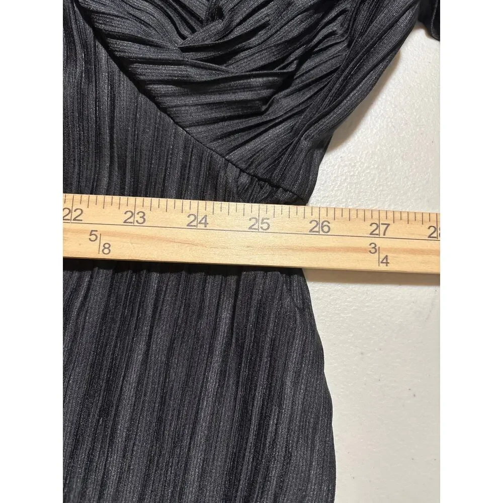 Free People Women's Size XS Black Pleated V-Neck Tassel Bell Sleeves Shift Dress